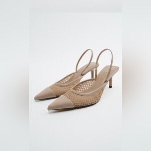 Zara Mesh Slingback Heels in Size 9 Color Beige